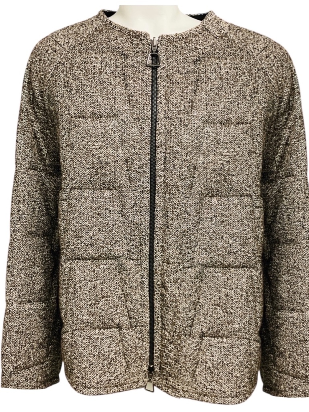AKRIS BROWN MULTI REVERSIBLE PADDED WOOL TWEED JACKET
